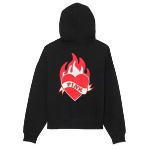PINK Victoria's Secret Black Zip Up “That’s Fire” Hoodie with Flaming Heart